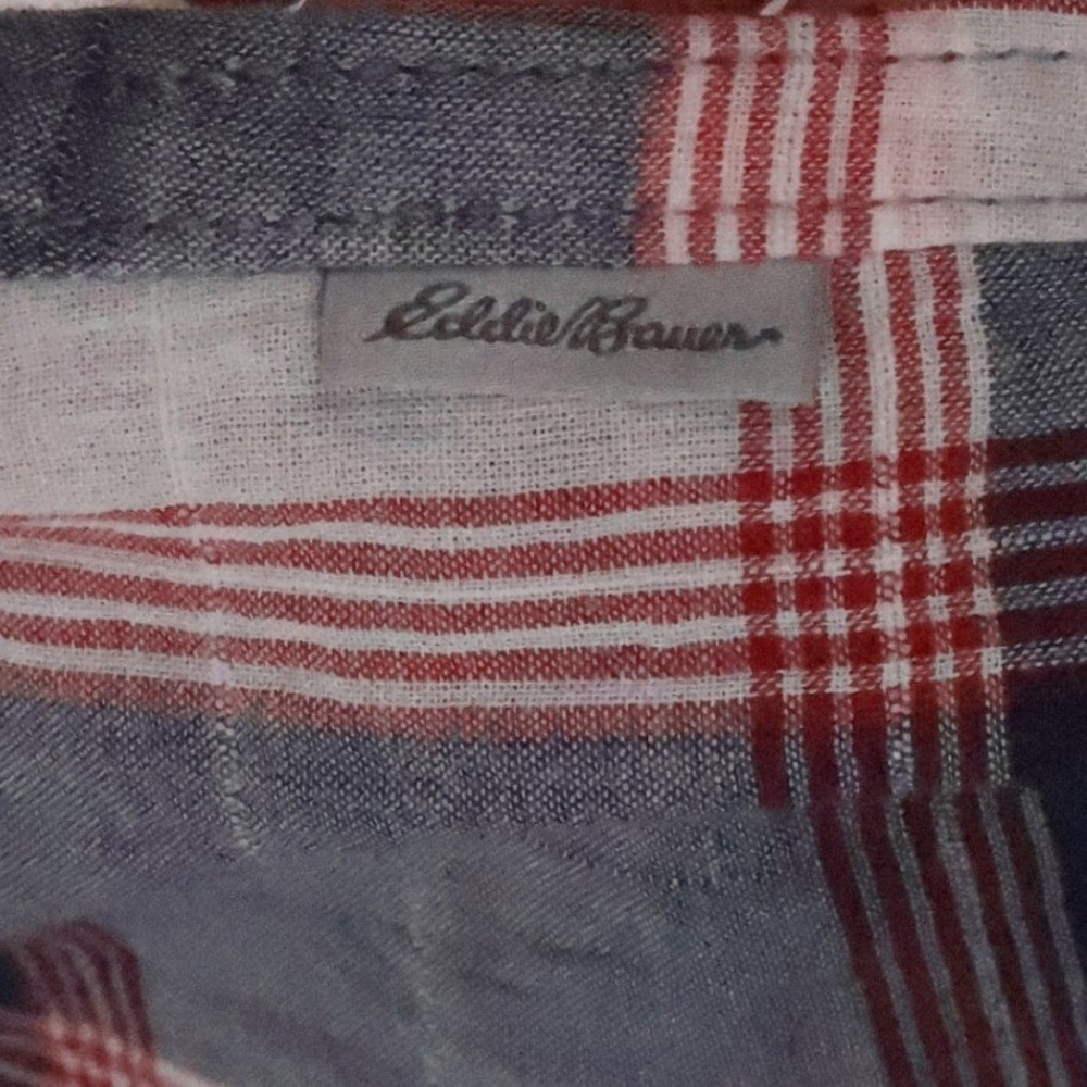 Eddie Bauer Plaid Sleeveless Button Down Shirt Womens Size XL Blue Red Western - Picture 10 of 11